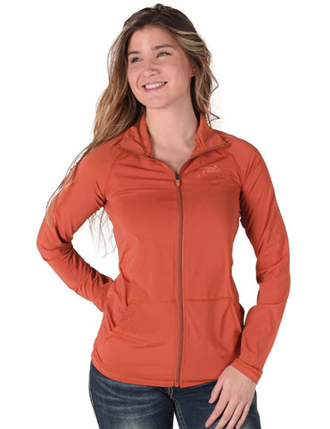 Cowgirl Tuff Womens Full Zip Cadet UPF Rust Nylon Softshell Jacket