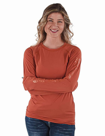 Cowgirl Tuff Womens Breathe Instant Baseball Tangerine Nylon L/S T-Shirt