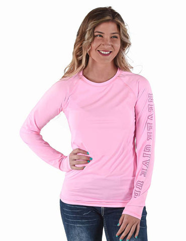 Cowgirl Tuff Womens Breathe Instant Baseball Bubblegum Pink Nylon L/S T-Shirt