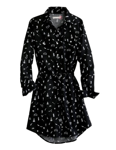 Tin Haul Womens Black 100% Cotton Western Ditsy L/S Dress L