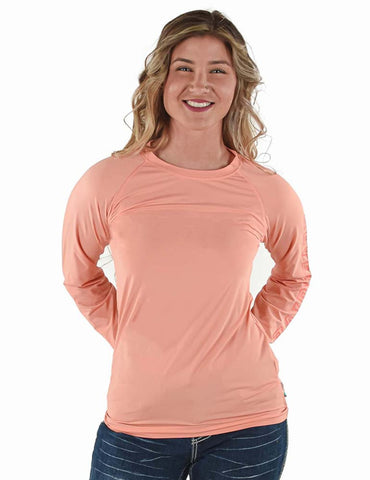 Cowgirl Tuff Womens Breathe Instant Baseball Coral Nylon L/S T-Shirt