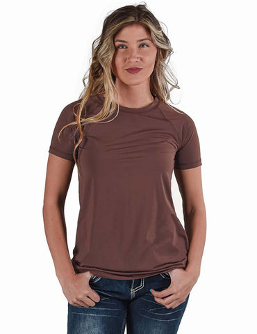 Cowgirl Tuff Womens Cooling UPF Raglan Baseball Brown Nylon S/S T-Shirt