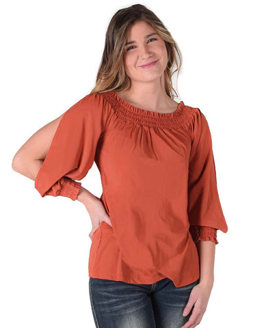 Cowgirl Tuff Womens Flowy Cooling UPF Rust Nylon L/S Shirt