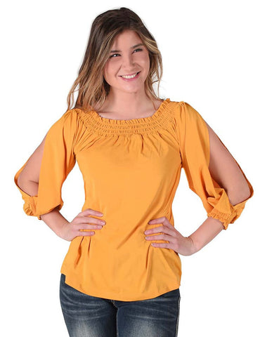 Cowgirl Tuff Womens Flowy Cooling UPF Gold Nylon L/S Shirt