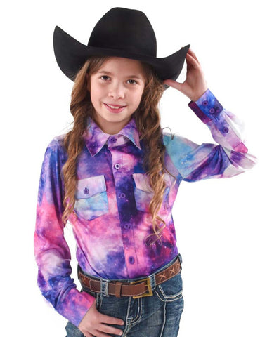 Cowgirl Tuff Kids Girls Galaxy Pullover Purple Multi Polyester L/S Shirt