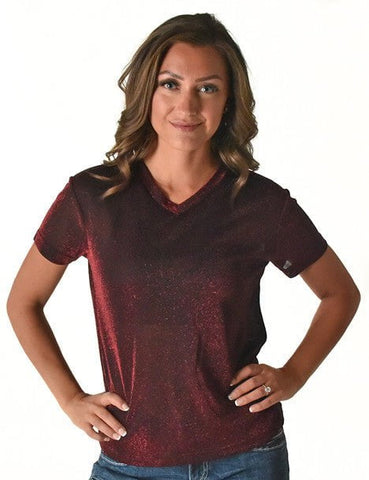 Cowgirl Tuff Womens Shimmer Breathe V Dark Red Nylon S/S T-Shirt