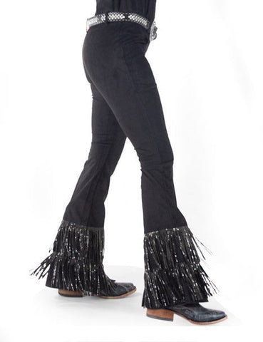 Cowgirl Tuff Womens Bling Fringe Black Faux Leather Dress Pants