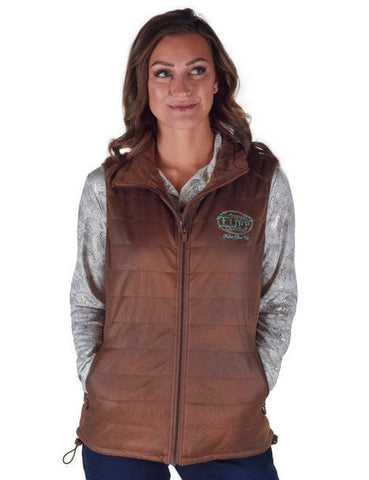 Cowgirl Tuff Womens Midweight Logo Brown Poly/Spandex Faux Leather Vest
