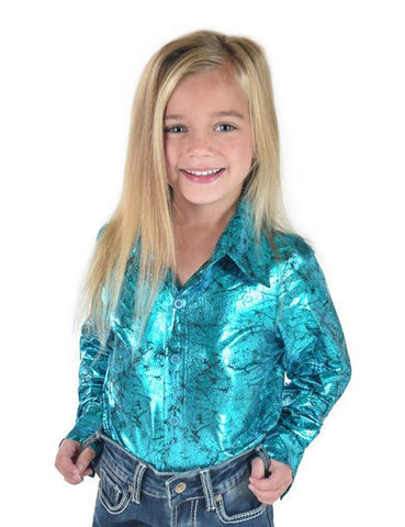 Cowgirl Tuff Girls Shiny Midweight Turquoise Poly/Spandex L/S Shirt