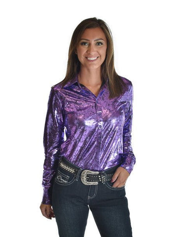 Cowgirl Tuff Womens Midweight Shiny Purple Polyester L/S Shirt