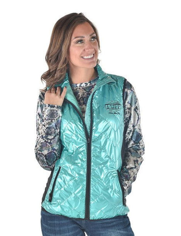 Cowgirl Tuff Womens Midweight Logo Turquoise 100% Polyester Softshell Vest