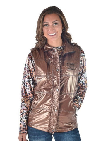 Cowgirl Tuff Womens Midweight Logo Copper 100% Polyester Softshell Vest