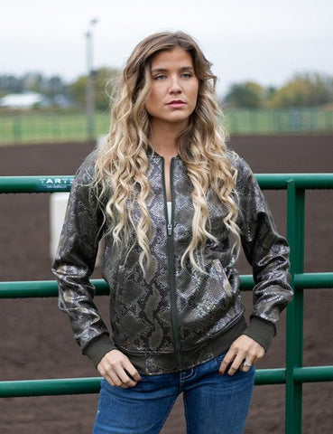 Cowgirl Tuff Womens Midweight Snakeskin Green Polyester Athletic Shell Jacket