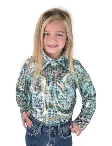Cowgirl Tuff Girls Iridescent Foil Multi-Color Poly/Spandex L/S Shirt