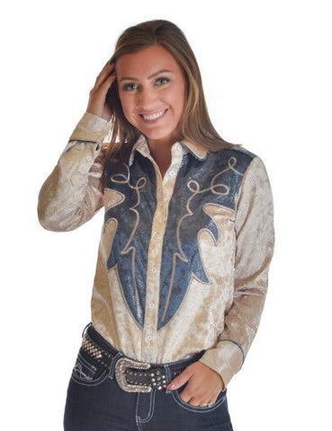 Cowgirl Tuff Womens Heavier Snake Blue/Cream Polyester L/S Shirt