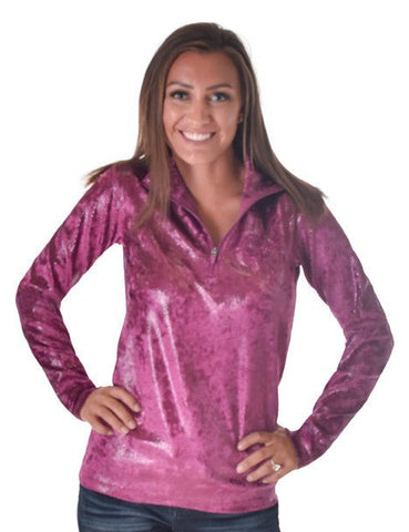 Cowgirl Tuff Womens 1/4 Zip Cadet Jazzberry Poly/Spandex Athletic Shell Jacket