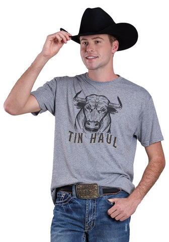Tin Haul Unisex Staring Bull Grey Poly/Cotton S/S T-Shirt