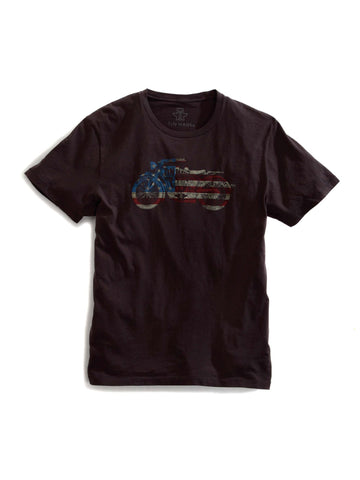 Tin Haul Unisex Motorcycle USA Flag Black 100% Cotton S/S T-Shirt