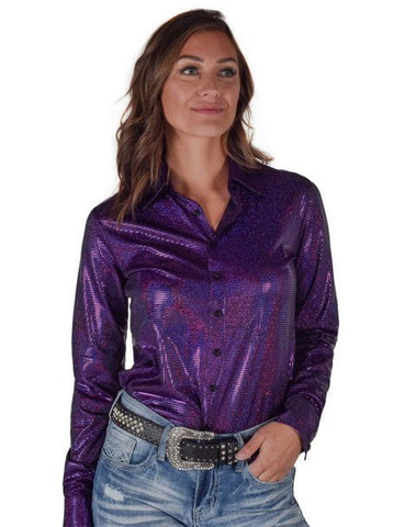 Cowgirl Tuff Womens Foil Lightweight Purple Polyester L/S Shirt