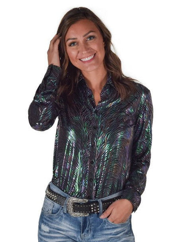 Cowgirl Tuff Womens Foil Lightweight Zebra Polyester L/S Shirt