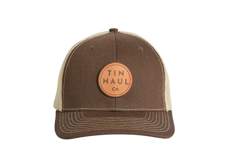 Tin Haul Unisex Etched Leather Patch Brown Cotton Blend Baseball Cap Hat