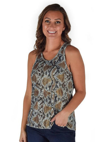 Cowgirl Tuff Womens Lightweight Snake Dusty Blue Polyester S/L Tank Top