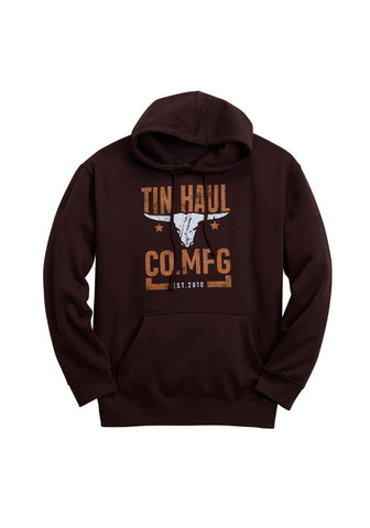 Tin Haul Mens Longhorn Screenprint Brown Cotton Blend Hoodie