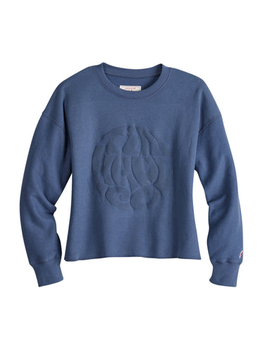 Tin Haul Womens Embossed Circle Navy Cotton Blend Pullover Sweater