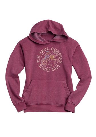Tin Haul Womens Buckin Bronc Rider Wine Cotton Blend Hoodie