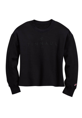 Tin Haul Womens Faux Embossed Print Black Cotton Blend Sweatshirt