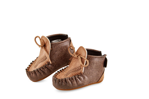 Old West Brown Crackle/Tan Infant Boys Faux Leather Moccasin Ankle Boots