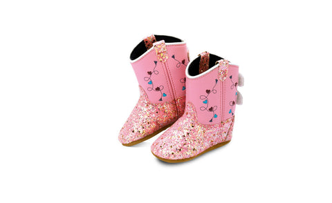 Old West Infant Girls Poppets Sparkling Pink/Pink Faux Leather Cowboy Boots