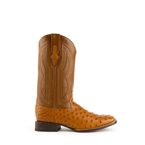Ferrini Mens Cognac Leather Full Quill Ostrich S-Toe Colt Cowboy Boots