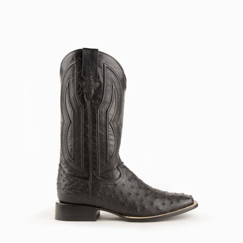 Ferrini Mens Black Leather Full Quill Ostrich S-Toe Colt Cowboy Boots