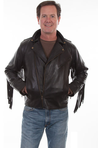 Scully Mens Black Leather Fringe Motorcycle Jacket