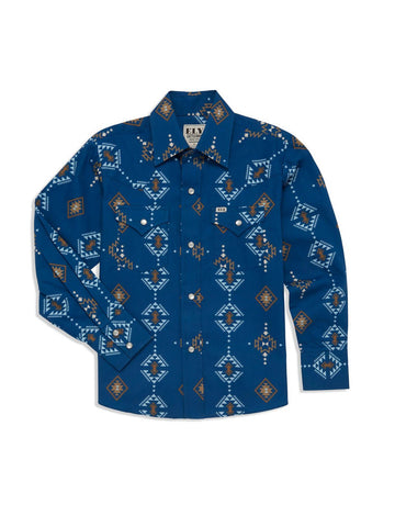 Ely and Walker Kids Boys Textured Southwestern Indigo 100% Cotton L/S Shirt