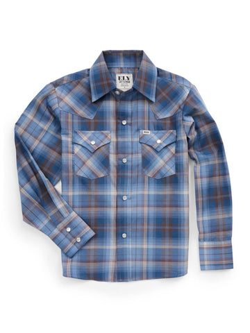 Ely and Walker Kids Boys Western Textured Plaid Navy Poly/Cotton L/S Shirt