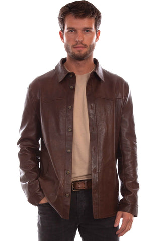 Scully Mens Contemporary Western Shirt Chocolate Leather Leather Jacket XLT