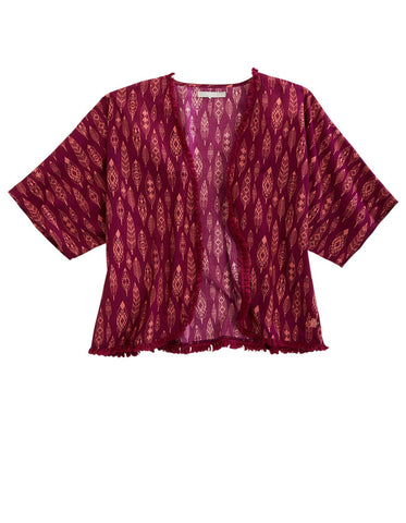 Tin Haul Womens Aztec Feathers Wine 100% Cotton S/S Cardigan Sweater