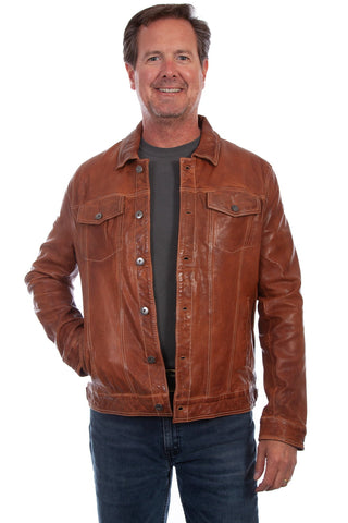 Scully Mens Tan Lamb Leather Washed Jean Jacket L