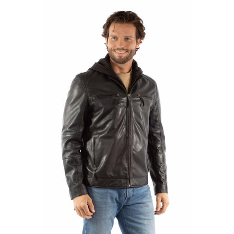 Scully Mens Hoody Zip Black Leather Leather Jacket