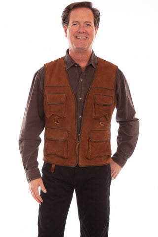 Scully Mens Four Pocket Brown Leather Leather Vest
