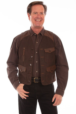 Scully Mens Five Button Brown Leather/Canvas Leather Vest