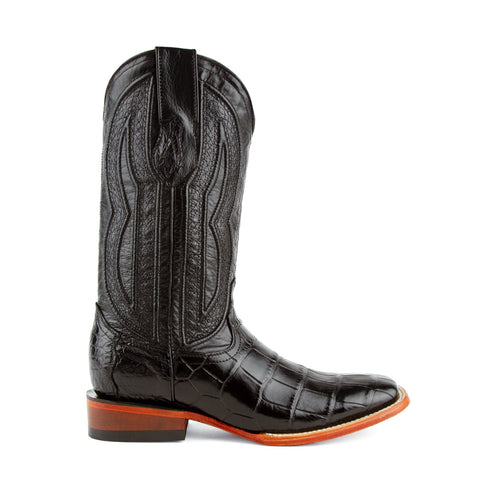 Ferrini Mens Black Leather Alligator Belly S-Toe Stallion Cowboy Boots