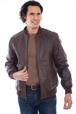 Scully Mens Varsity Brown Leather Leather Jacket