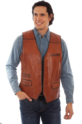 Scully Mens Darkened Edges Cognac Leather Leather Vest