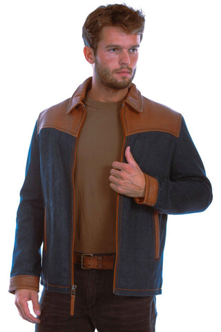 Scully Mens Sporty Leather Denim Leather Denim Jacket