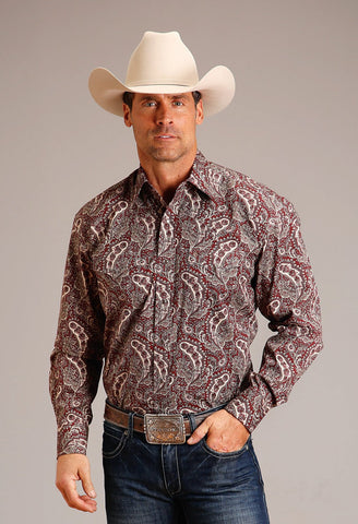 Stetson Mens Siren Paisley Wine 100% Cotton L/S Shirt