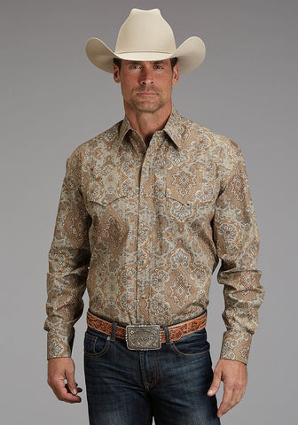 Stetson Mens 1921 Desert Paisley Brown 100% Cotton L/S Shirt