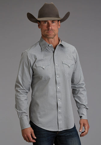 Stetson Mens Reflection Geo Grey 100% Cotton L/S Shirt